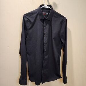 JF  J.FERRAR Men's Black Dress Shirt Long Sleeves and Collar Size M (15/15.5)